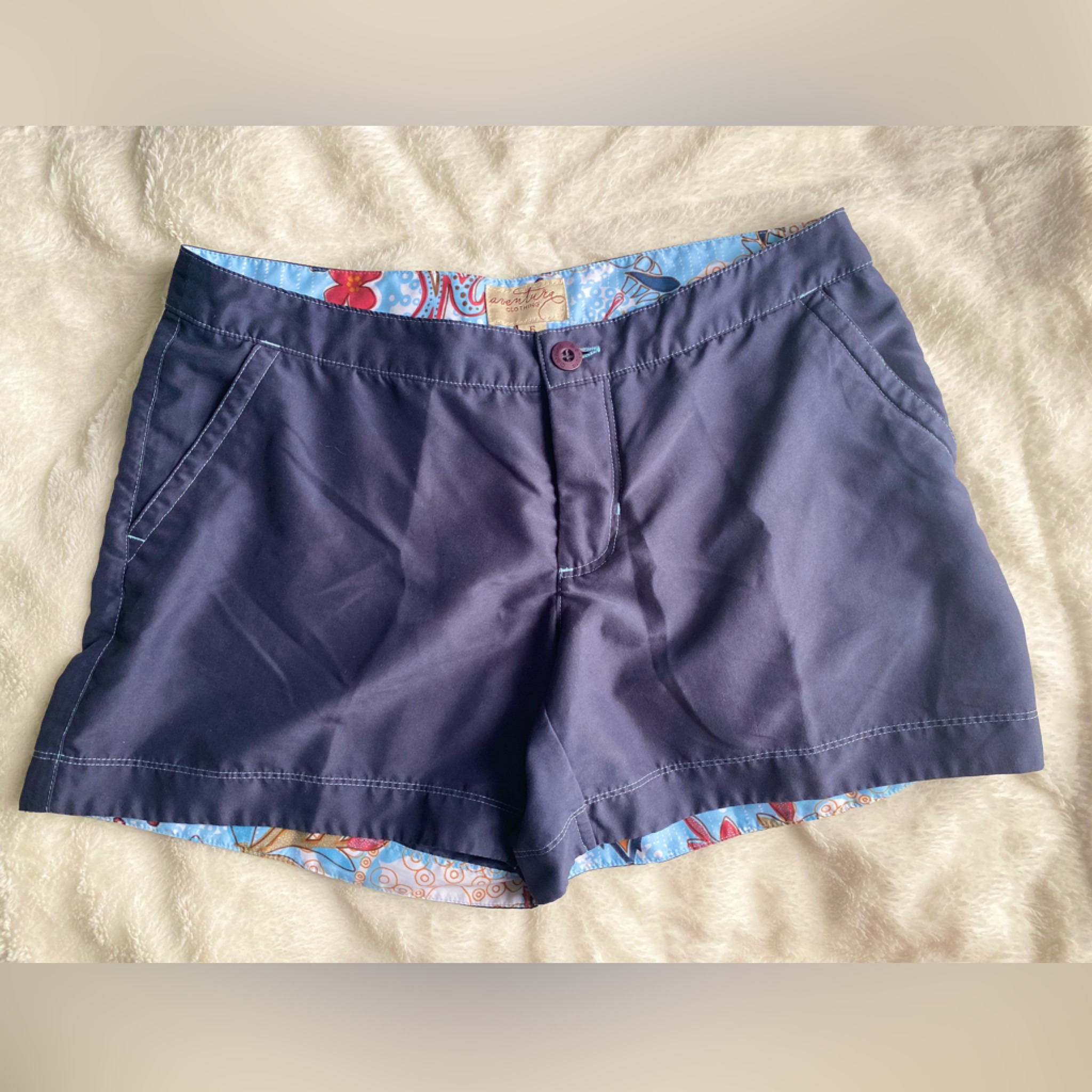 Aventura Clothing Board Shorts Womens Sz 6 Navy Blue Pockets Button Zip Closure